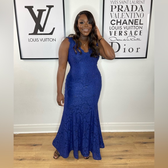 Blue Evening Dress with Rhinestone Detail - Picture 1 of 3